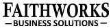 black and white small logo text for faithworks business solutions in east texas